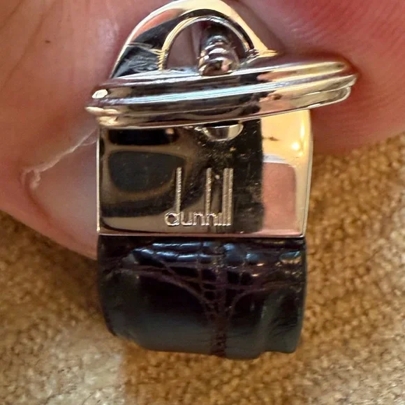Dunhill Silver and Brown Crocodile Pattern cufflinks